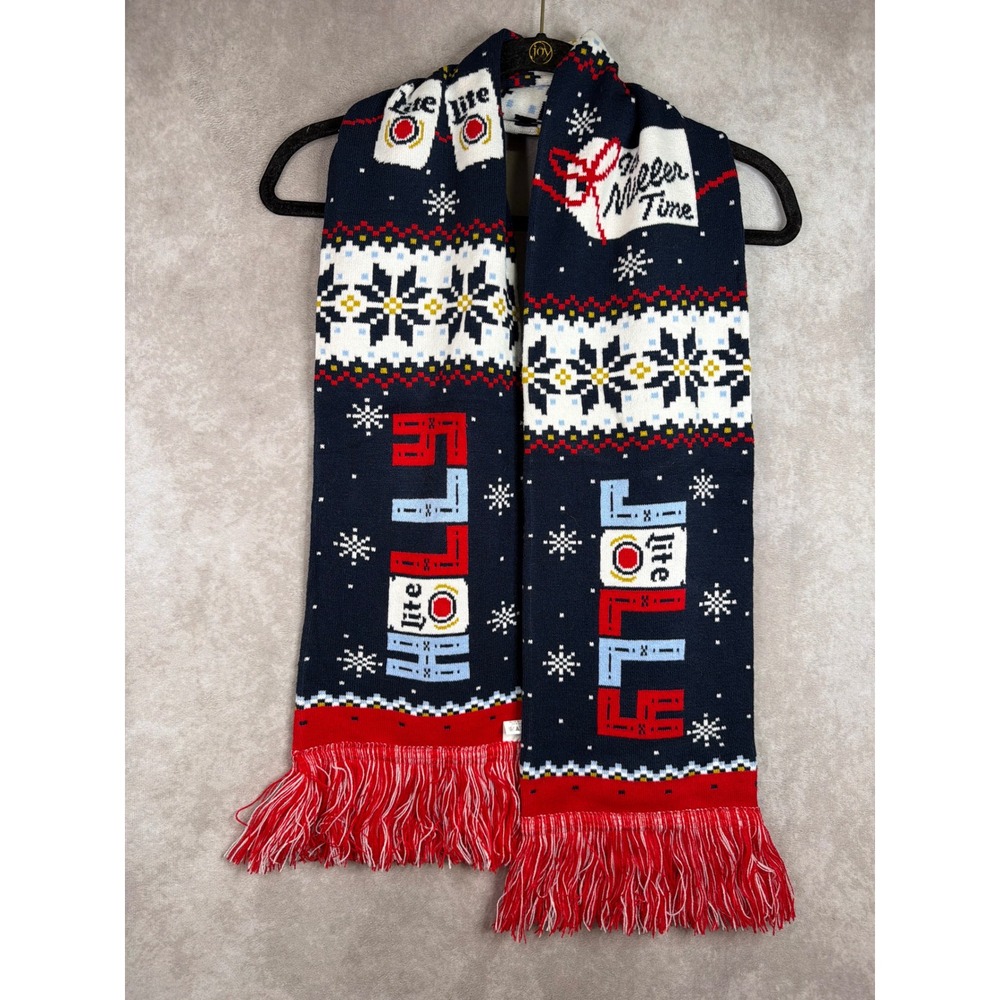 NWOT Miller Lite Scarf Unisex Navy Blue Holiday Fair Isle Its Miller Time Knit